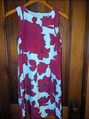 Banana Republic White Midi Dress with Burgundy Floral Print 4p